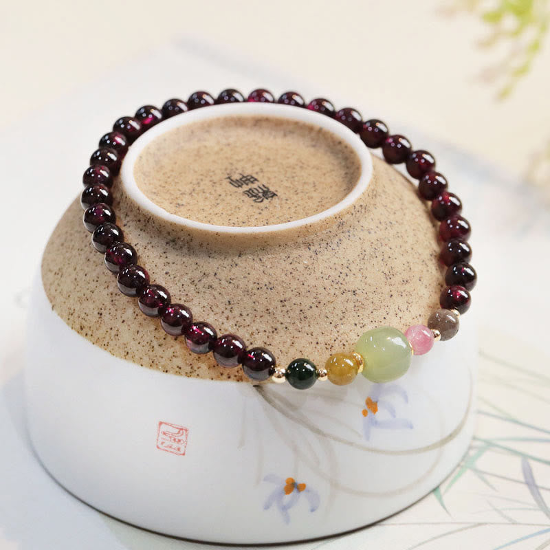 Buddha Stones Naturalny Granat Hetian Jade Turmalin Koralik Bransoletka Pasja
