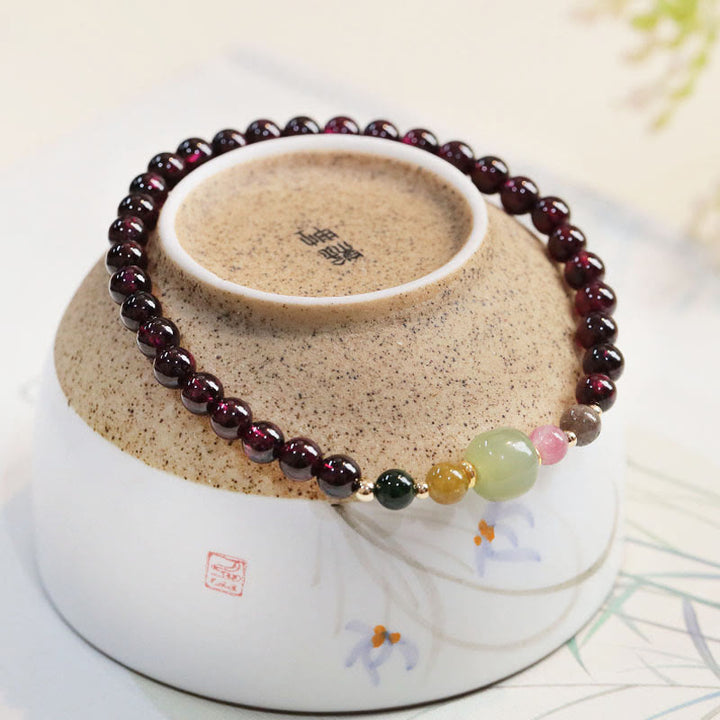 Buddha Stones Naturalny Granat Hetian Jade Turmalin Koralik Bransoletka Pasja