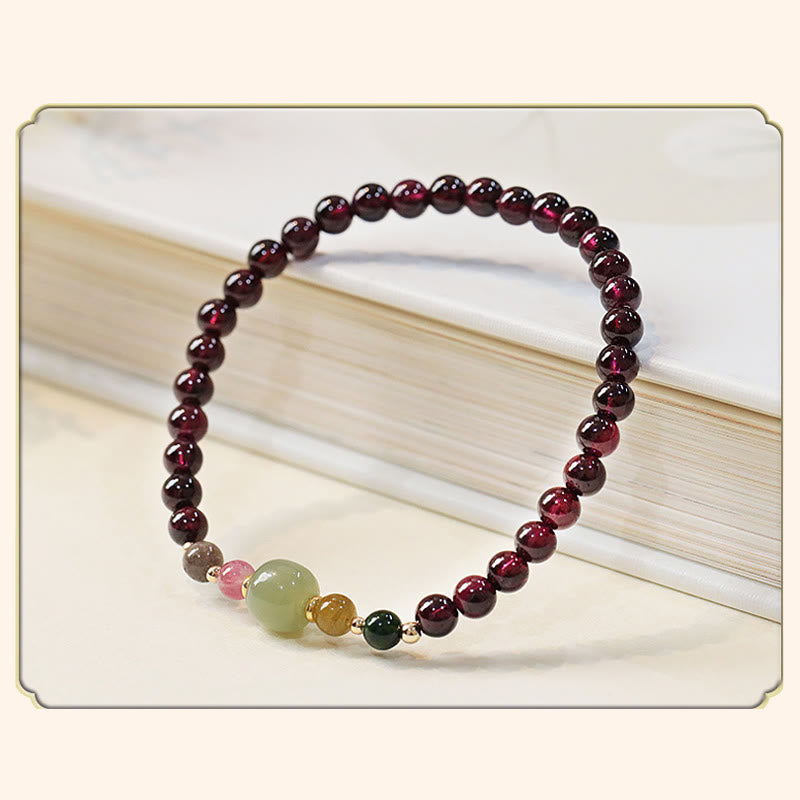 Buddha Stones Naturalny Granat Hetian Jade Turmalin Koralik Bransoletka Pasja