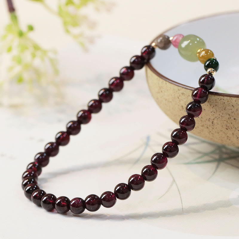 Buddha Stones Naturalny Granat Hetian Jade Turmalin Koralik Bransoletka Pasja