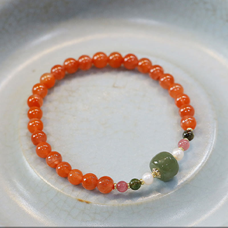 Buddha Stones Naturalny Czerwony Agat Hetian Jade Koralik Bransoletka Pewność Spokoju