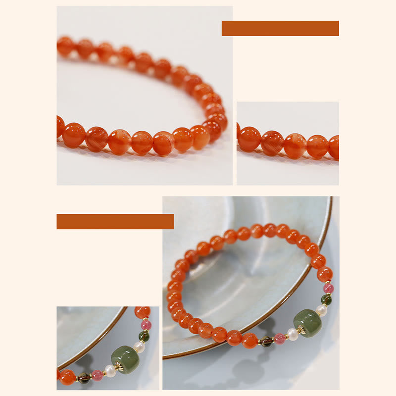 Buddha Stones Naturalny Czerwony Agat Hetian Jade Koralik Bransoletka Pewność Spokoju