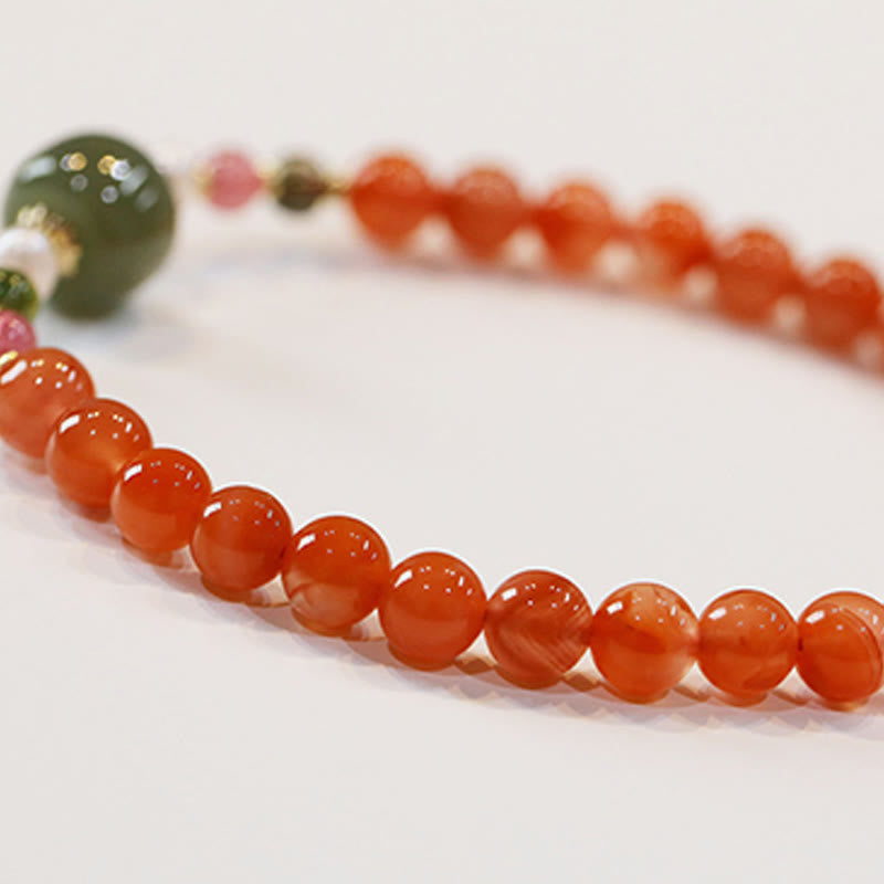 Buddha Stones Naturalny Czerwony Agat Hetian Jade Koralik Bransoletka Pewność Spokoju