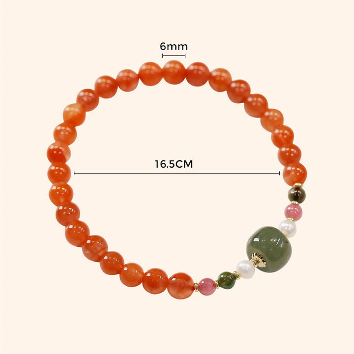 Buddha Stones Naturalny Czerwony Agat Hetian Jade Koralik Bransoletka Pewność Spokoju
