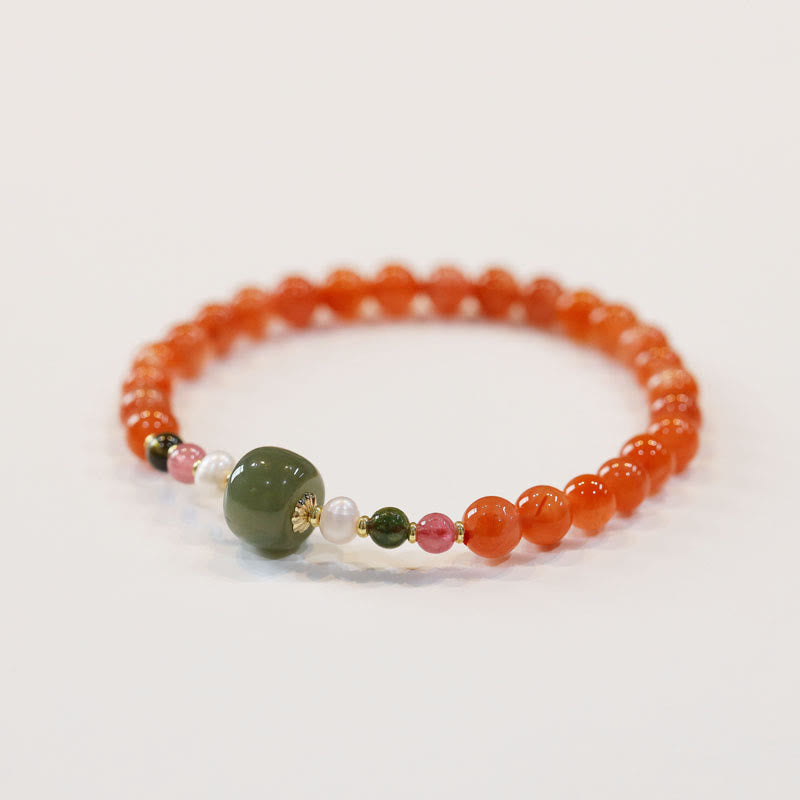 Buddha Stones Naturalny Czerwony Agat Hetian Jade Koralik Bransoletka Pewność Spokoju