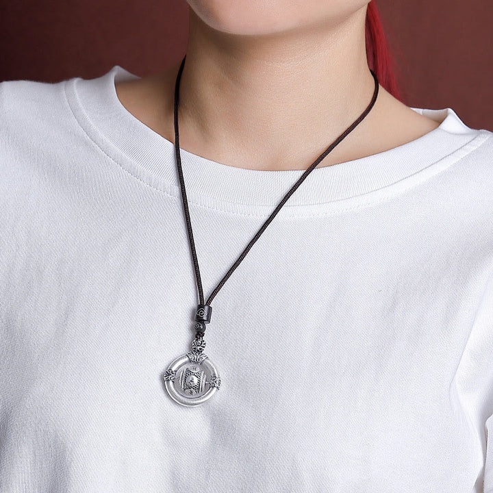 Buddha Stones 999 Srebro Sterlingowe Om Mani Padme Hum Grawerowany Naszyjnik Mądrości Wisiorek Lina