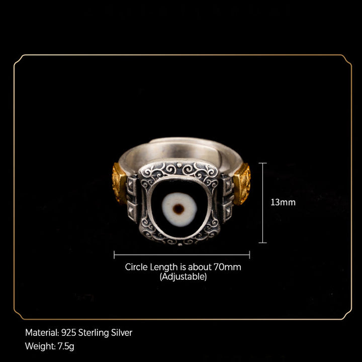 Buddha Stones 925 Srebro Sterlingowe Zakiram Bogini Bogactwa Projekt Dzi Bead Protection Ring - image 8