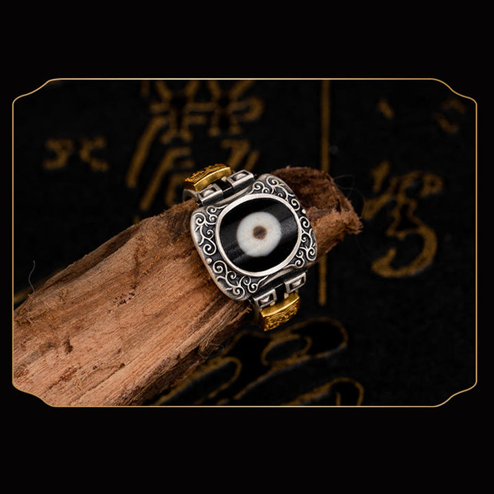 Buddha Stones 925 Srebro Sterlingowe Zakiram Bogini Bogactwa Projekt Dzi Bead Protection Ring