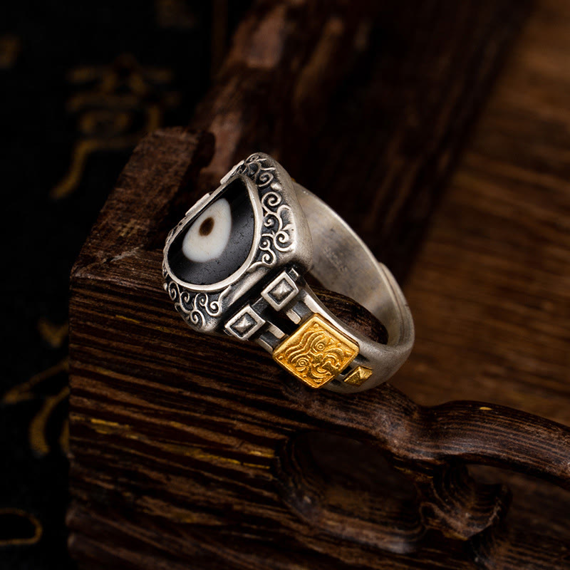 Buddha Stones 925 Srebro Sterlingowe Zakiram Bogini Bogactwa Projekt Dzi Bead Protection Ring