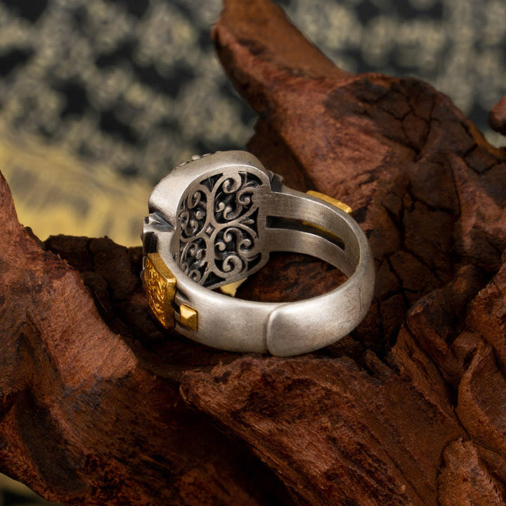 Buddha Stones 925 Srebro Sterlingowe Zakiram Bogini Bogactwa Projekt Dzi Bead Protection Ring