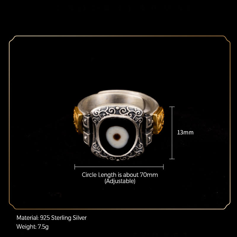 Buddha Stones 925 Srebro Sterlingowe Zakiram Bogini Bogactwa Projekt Dzi Bead Protection Ring
