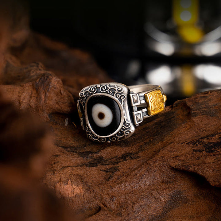 Buddha Stones 925 Srebro Sterlingowe Zakiram Bogini Bogactwa Projekt Dzi Bead Protection Ring