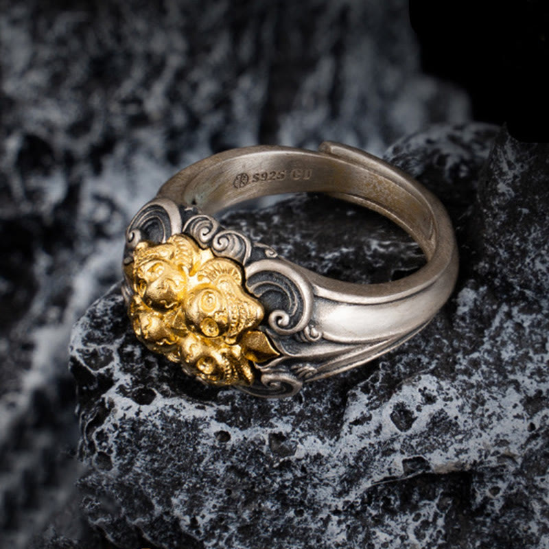 Buddha Stones 925 Srebro Sterling Tybetański Pierścień Ochronny Czaszki Regulowany - image 1