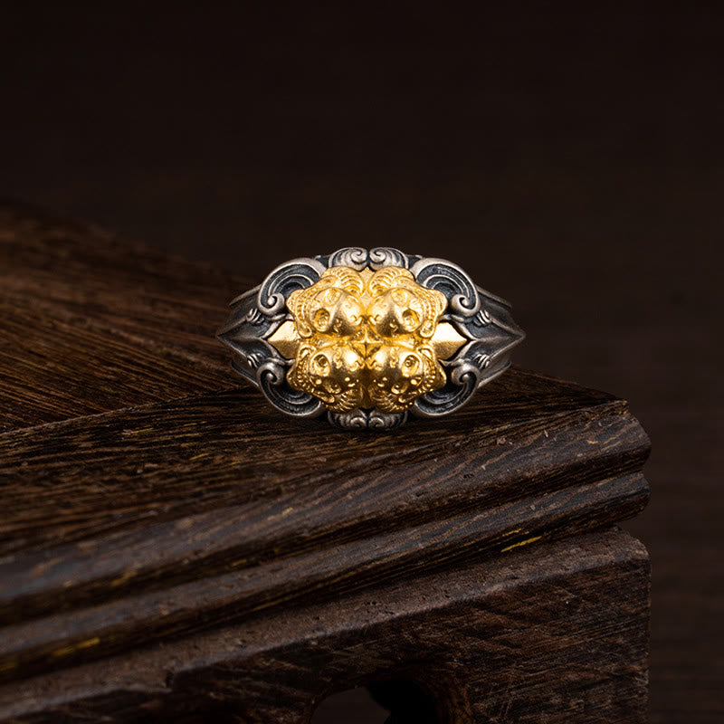 Buddha Stones 925 Srebro Sterling Tybetański Pierścień Ochronny Czaszki Regulowany - Obwód: 7,2 cm (regulowany) - image 0