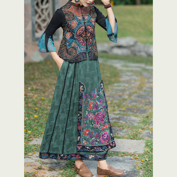 Buddha Stones w stylu vintage haftowane kwiaty Tang Suit Design bezrękawnik - image 11