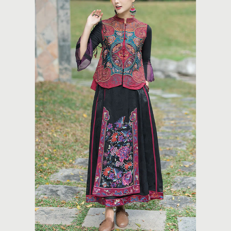 Buddha Stones w stylu vintage haftowane kwiaty Tang Suit Design bezrękawnik - image 22