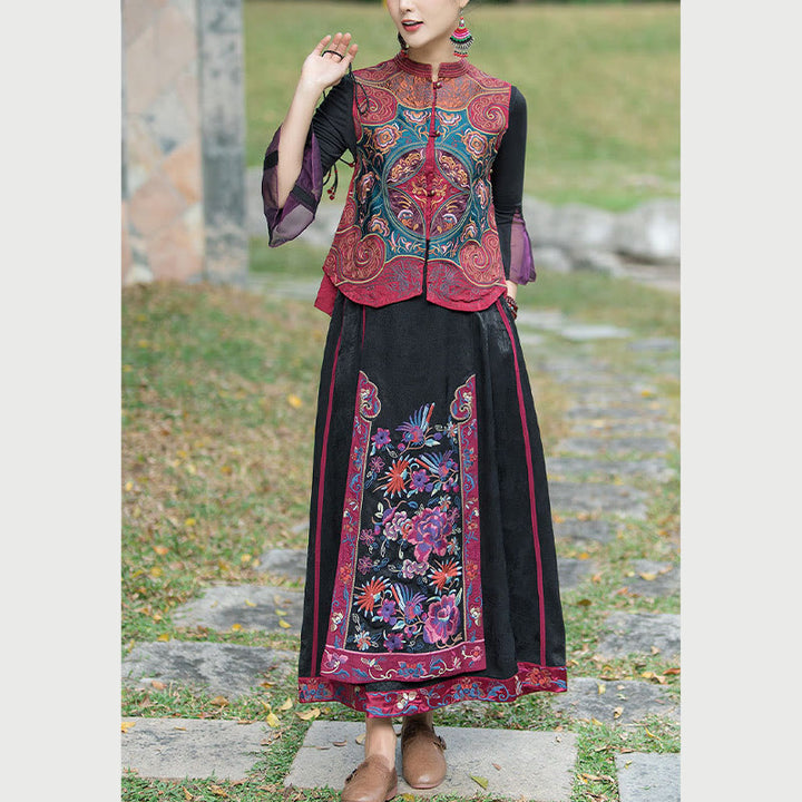 Buddha Stones w stylu vintage haftowane kwiaty Tang Suit Design bezrękawnik - image 22