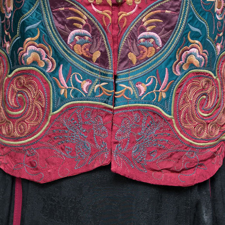 Buddha Stones w stylu vintage haftowane kwiaty Tang Suit Design bezrękawnik - image 24