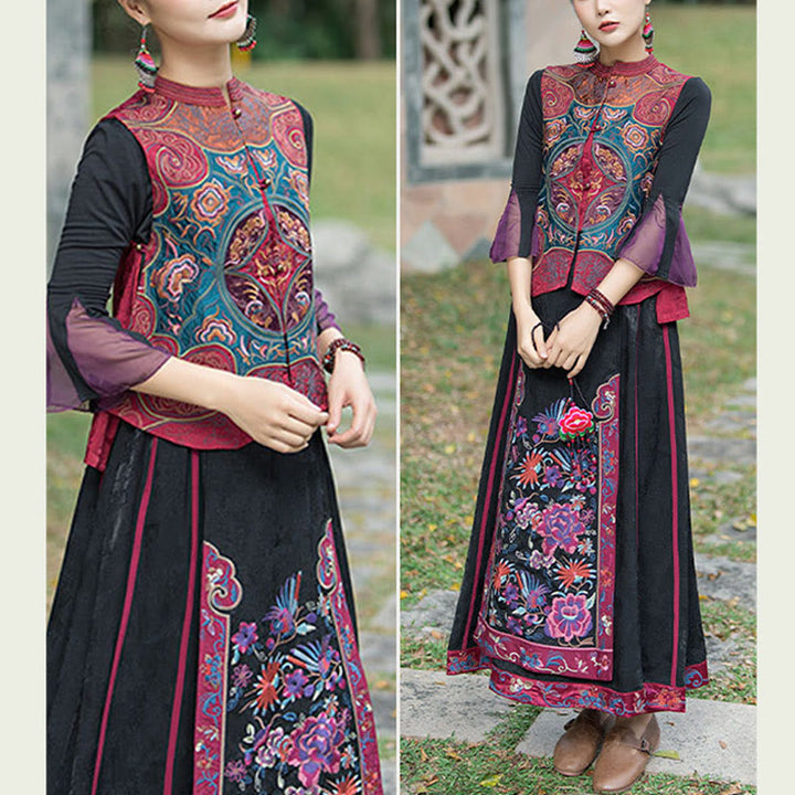 Buddha Stones w stylu vintage haftowane kwiaty Tang Suit Design bezrękawnik - image 21