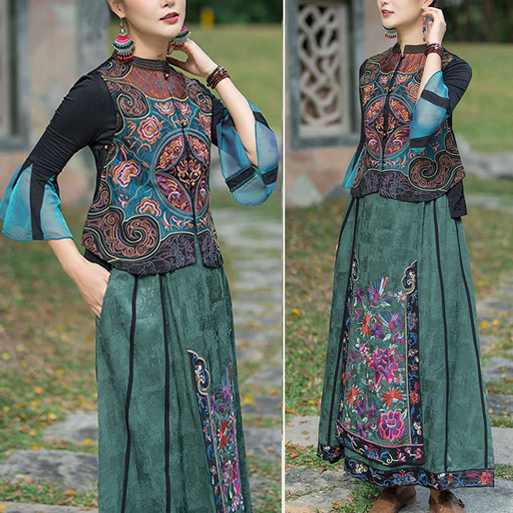 Buddha Stones w stylu vintage haftowane kwiaty Tang Suit Design bezrękawnik - image 15