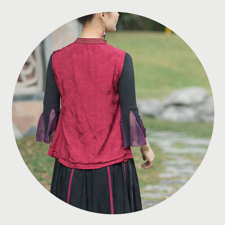 Buddha Stones w stylu vintage haftowane kwiaty Tang Suit Design bezrękawnik - image 28