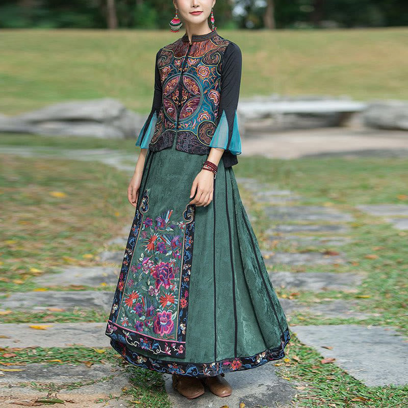 Buddha Stones w stylu vintage haftowane kwiaty Tang Suit Design bezrękawnik - image 12