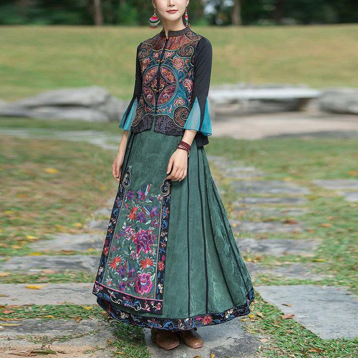 Buddha Stones w stylu vintage haftowane kwiaty Tang Suit Design bezrękawnik - image 12