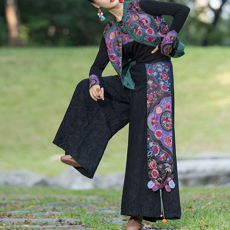 Buddha Stones -Guzik Haft Kwiaty Bawełna Len Tang Suit Design Bezrękawnik - image 7