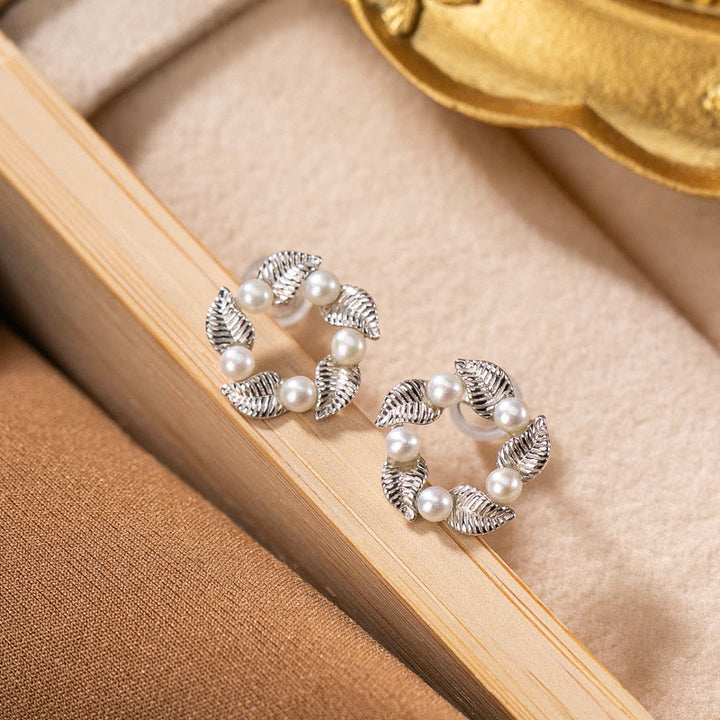 Buddha Stones 925 Srebro Sterling Perła Liść Projekt Uzdrawiający Mądrość Naszyjnik Wisiorek Pierścień Kolczyki Zestaw