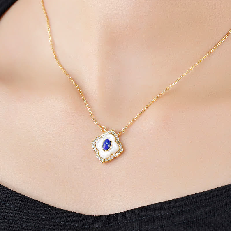 Buddha Stones 925 Srebro Sterlingowe Kamień Tridacna Lazuryt Pryzmatyczny Projekt Błogosławieństwo Kolczyki Naszyjnik Wisiorek Zestaw Biżuterii - image 3