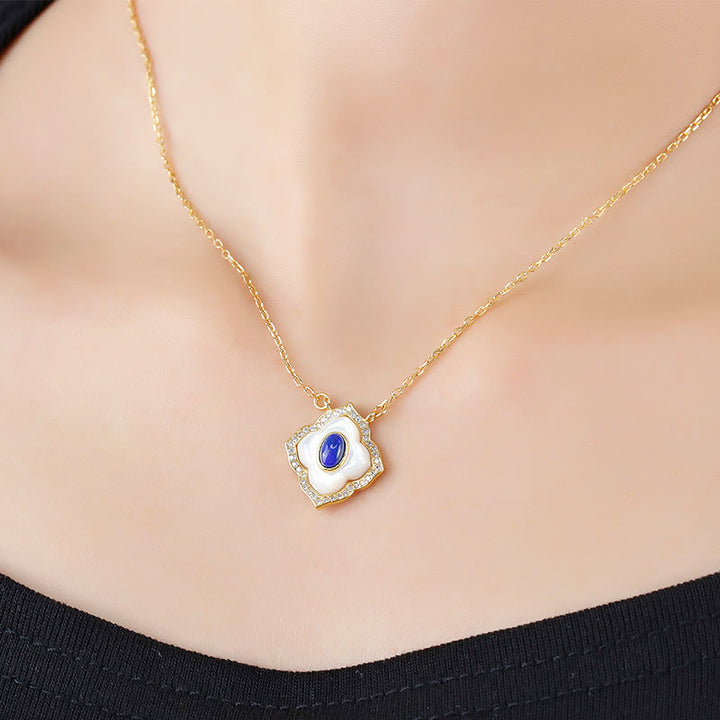 Buddha Stones 925 Srebro Sterlingowe Kamień Tridacna Lazuryt Pryzmatyczny Projekt Błogosławieństwo Kolczyki Naszyjnik Wisiorek Zestaw Biżuterii - image 3