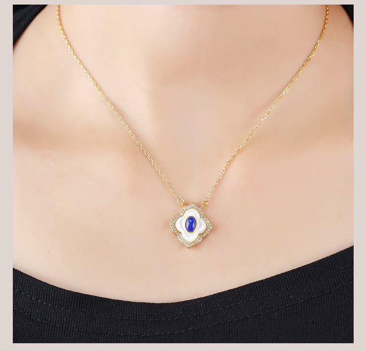 Buddha Stones 925 Srebro Sterlingowe Kamień Tridacna Lazuryt Pryzmatyczny Projekt Błogosławieństwo Kolczyki Naszyjnik Wisiorek Zestaw Biżuterii - image 4