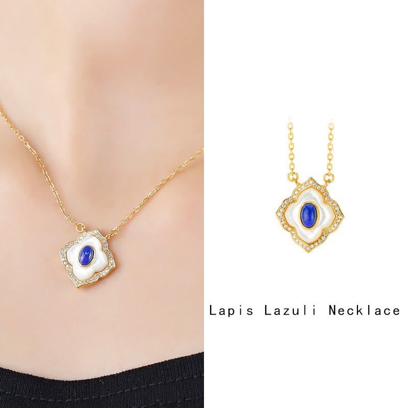 Buddha Stones 925 Srebro Sterlingowe Kamień Tridacna Lazuryt Pryzmatyczny Projekt Błogosławieństwo Kolczyki Naszyjnik Wisiorek Zestaw Biżuterii - image 5