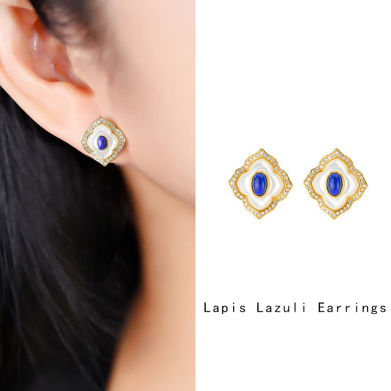 Buddha Stones 925 Srebro Sterlingowe Kamień Tridacna Lazuryt Pryzmatyczny Projekt Błogosławieństwo Kolczyki Naszyjnik Wisiorek Zestaw Biżuterii - image 10