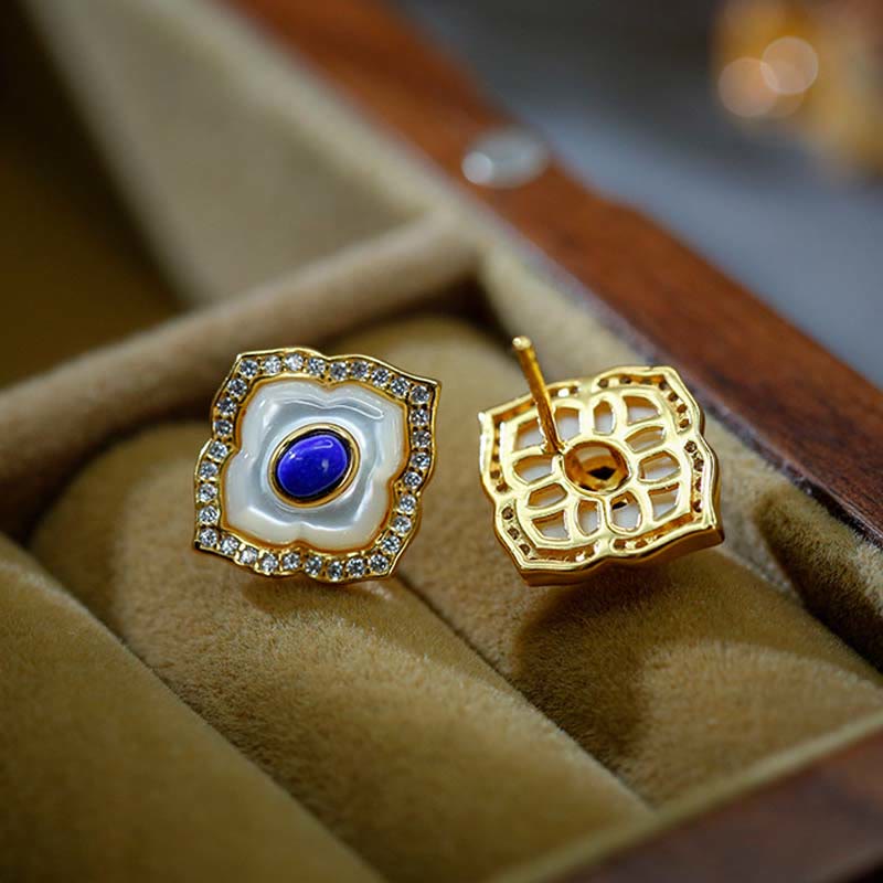 Buddha Stones 925 Srebro Sterlingowe Kamień Tridacna Lazuryt Pryzmatyczny Projekt Błogosławieństwo Kolczyki Naszyjnik Wisiorek Zestaw Biżuterii - image 8