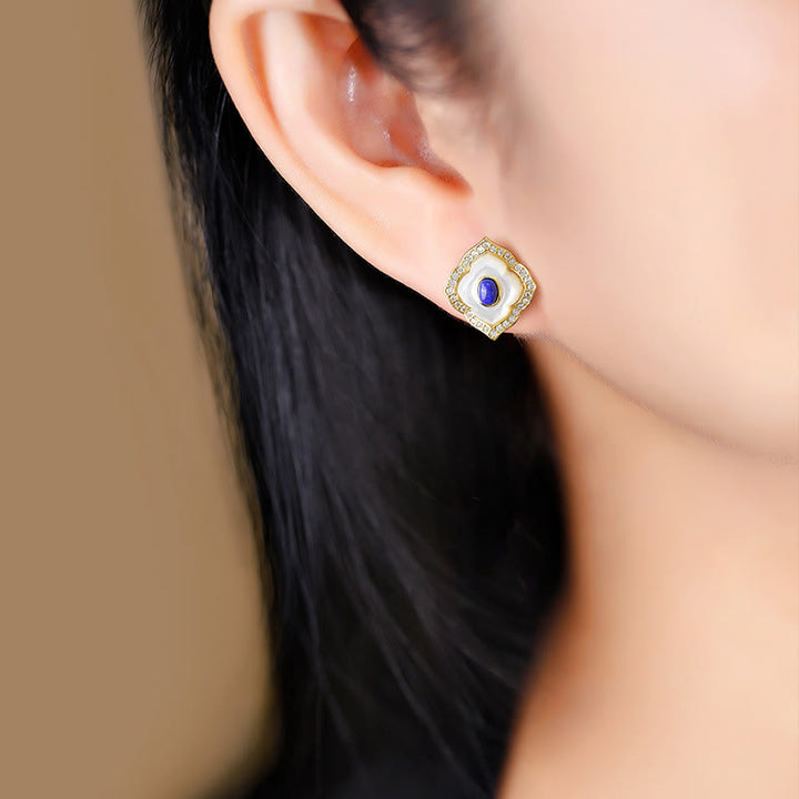 Buddha Stones 925 Srebro Sterlingowe Kamień Tridacna Lazuryt Pryzmatyczny Projekt Błogosławieństwo Kolczyki Naszyjnik Wisiorek Zestaw Biżuterii - image 9