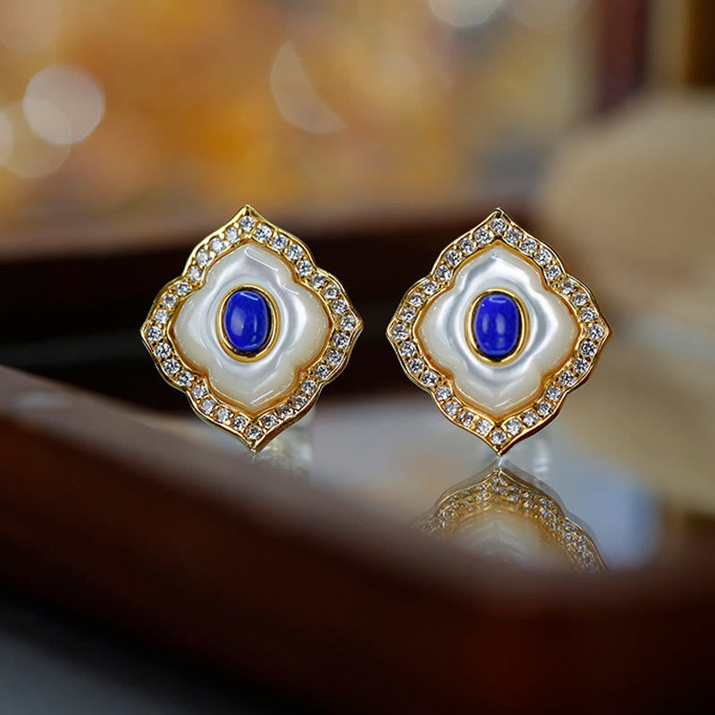 Buddha Stones 925 Srebro Sterlingowe Kamień Tridacna Lazuryt Pryzmatyczny Projekt Błogosławieństwo Kolczyki Naszyjnik Wisiorek Zestaw Biżuterii - image 7