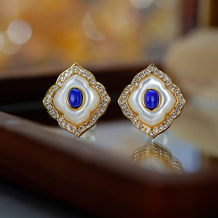 Buddha Stones 925 Srebro Sterlingowe Kamień Tridacna Lazuryt Pryzmatyczny Projekt Błogosławieństwo Kolczyki Naszyjnik Wisiorek Zestaw Biżuterii - image 7