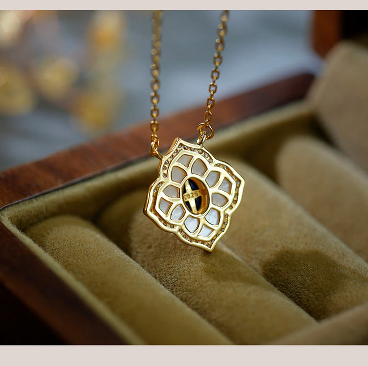 Buddha Stones 925 Srebro Sterlingowe Kamień Tridacna Lazuryt Pryzmatyczny Projekt Błogosławieństwo Kolczyki Naszyjnik Wisiorek Zestaw Biżuterii - image 2