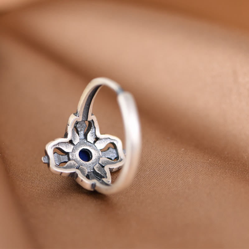 Buddha Stones Tybet 925 Srebro Sterling Naturalny Lazuryt Pozytywny Regulowany Pierścień - image 7