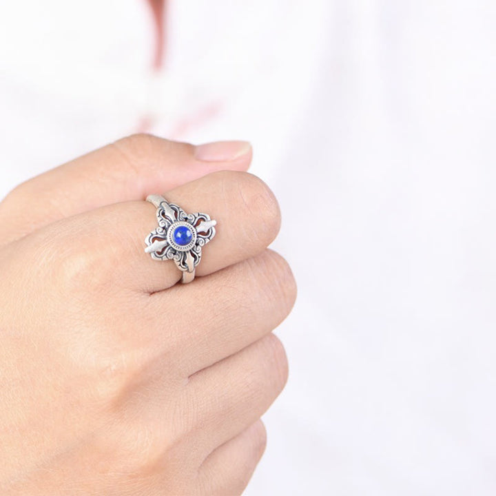 Buddha Stones Tybet 925 Srebro Sterling Naturalny Lazuryt Pozytywny Regulowany Pierścień - image 4