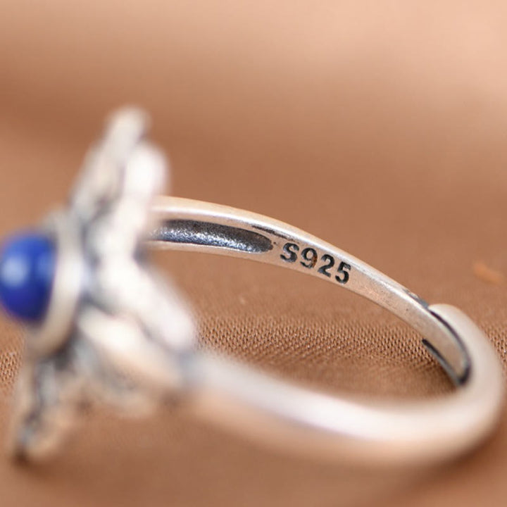 Buddha Stones Tybet 925 Srebro Sterling Naturalny Lazuryt Pozytywny Regulowany Pierścień - image 6