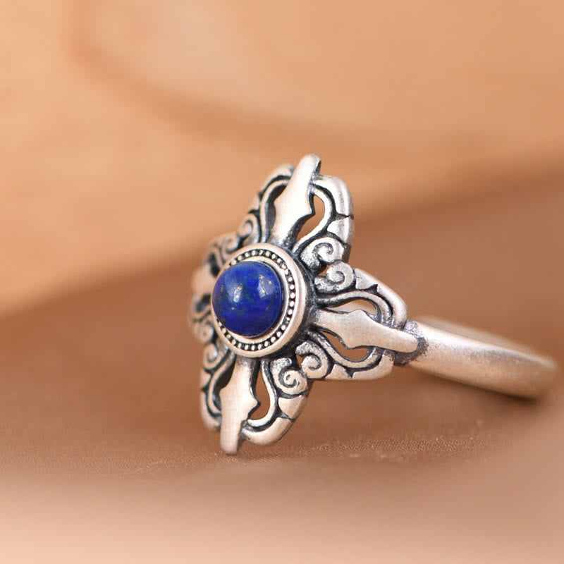 Buddha Stones Tybet 925 Srebro Sterling Naturalny Lazuryt Pozytywny Regulowany Pierścień - image 2