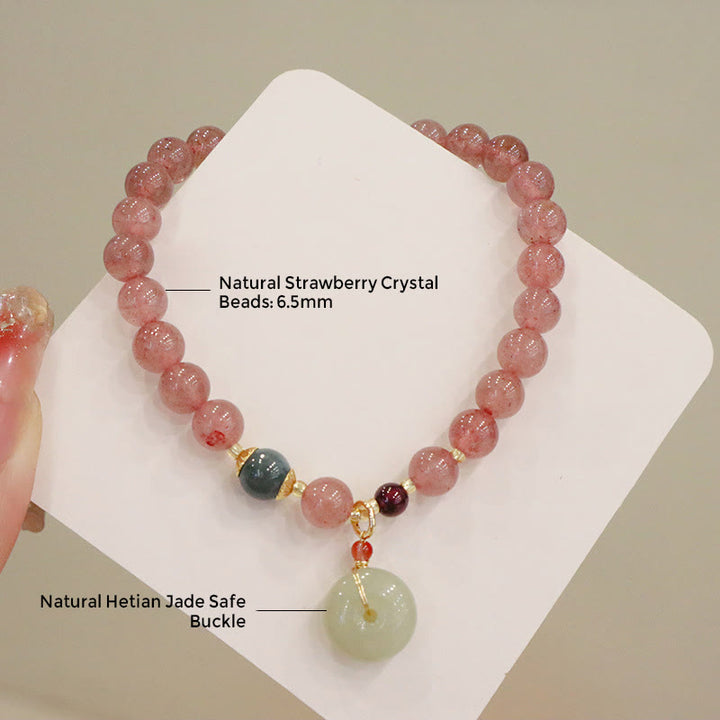 Buddha Stones Naturalny Kwarc Truskawkowy Jadeit Spokój Klamra Portmonetka Uzdrawiająca Bransoletka