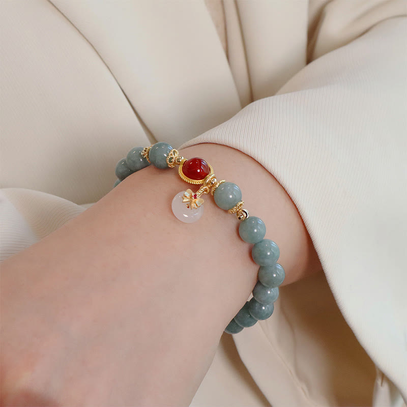 Bransoletka z kokardą i Buddha Stones Naturalny Jadeit Czerwony Agat
