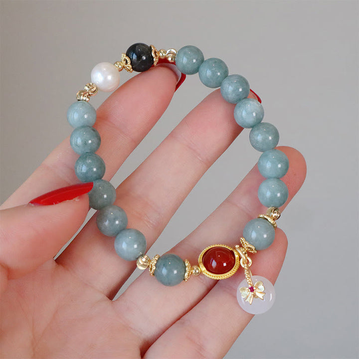 Bransoletka z kokardą i Buddha Stones Naturalny Jadeit Czerwony Agat