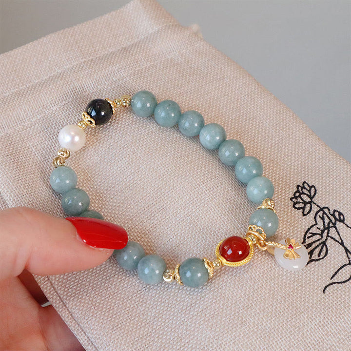 Bransoletka z kokardą i Buddha Stones Naturalny Jadeit Czerwony Agat