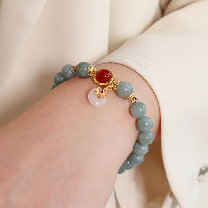 Bransoletka z kokardą i Buddha Stones Naturalny Jadeit Czerwony Agat