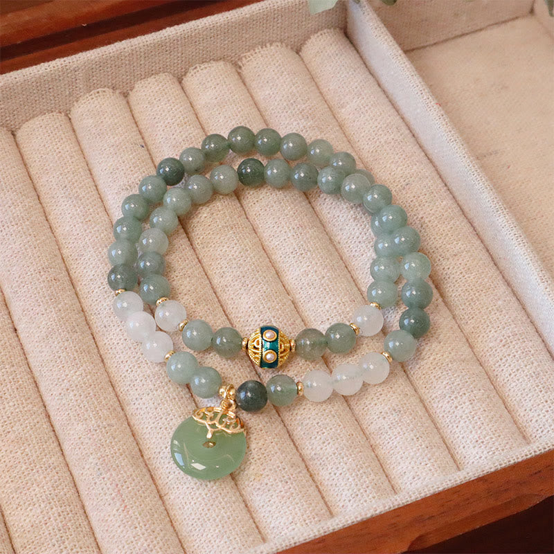 Bransoletka z pojedynczą podwójną warstwą jadeitu z klamrą szczęścia i Buddha Stones