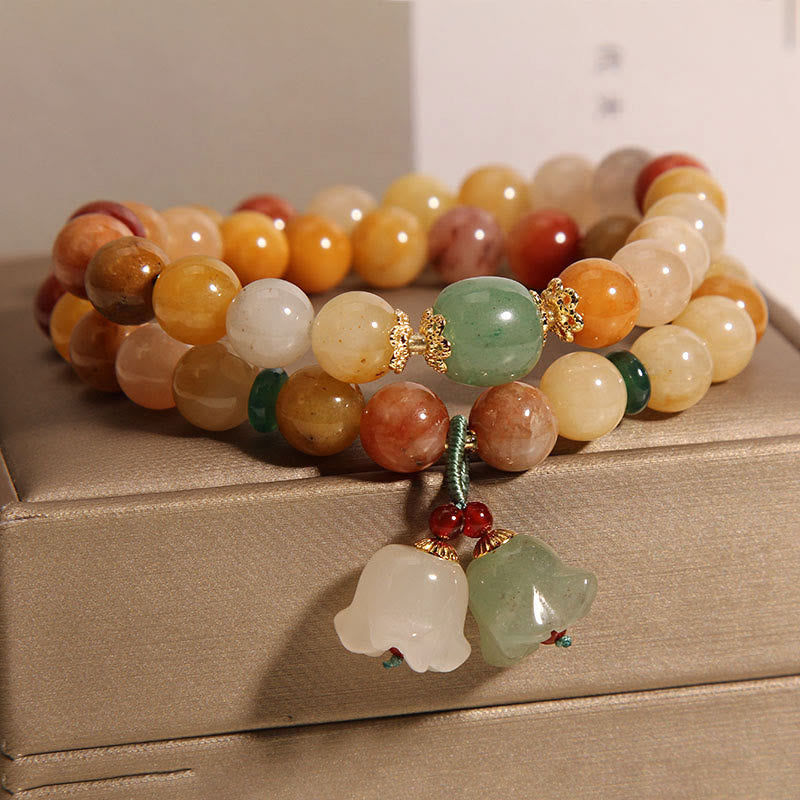 Buddha Stones Tybet Naturalny Złoty Jedwab Jadeit Podwójna Warstwa Dzwonka Orchidea Bransoletka Szczęścia